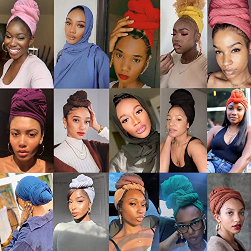 ZRQ 5 Pieces Solid Color Multicolor Combination Stretch Hijab Extra Long Scarf Jersey Turban Fashion Head Scarf Soft Head Wraps for Women (Black,Camel,Coffee,Army Green,Turmeric) - color: Black,Camel,Coffee,Army Green,Turmeric