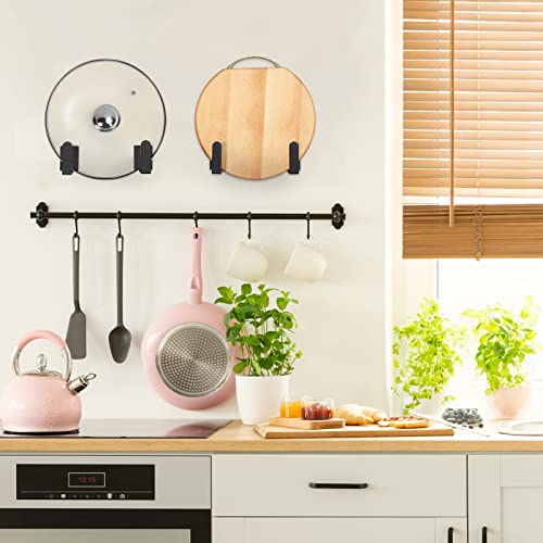 Pot Lid Holder Stainless Steel Wall Mounted 3M Self Adhesive, Also for Bathroom Scale Holder & Cutting Board, Pan Cover Racks Freely Adjustable Length (Set of 4, Black) - color: Black