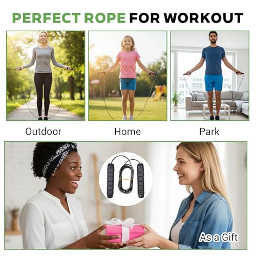 12 Pieces Adjustable Jump Ropes with Ball Bearings, Foam Handles, Steel Wire PVC Coated, Fitness Exercise Training for Men Women, Black
