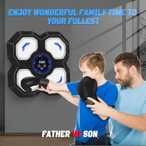 Music Boxing Machine for Kids and Teens Adults, Trainer Equipment with Gloves, Wall-Mounted Boxing Music Workout Machine, LED Electronic Focus Training for Home,Office, Gym - style: Punch-black