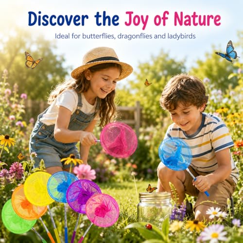 RAINFLOW Telescopic Butterfly Nets - Fishing Net with Anti Slip Grip | Outdoor Catcher Net for Catching Butterfly, Bugs, Insect, Fish, Ladybird, Extendable 6.7 in to 34 in - size: 6 Pack