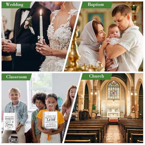 Chiisong 100 Pcs Christian Gift Bags, Fathers Day Religious Bible Verse Treat Bags with Handles Inspirational Church Scripture Bag for Women Wedding Baptism Birthday Party Favor(White with Black) - color: white with black