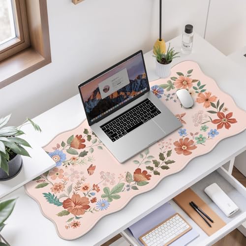 HAOCOO Cute Desk Pad for Desktop Setup, Large Keyboard Mat(Light Pink) | 35.4" x 15.7" Desk Mat, Waterproof Edge Stitching Desk Cover, Protective Surface for Home Office Workspace - color: Light Pink Wave
