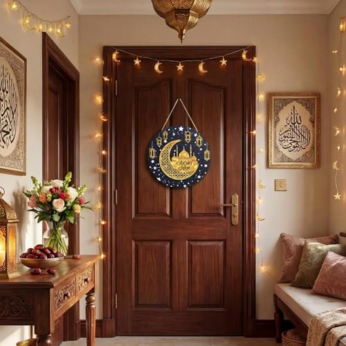 Smile Ramadan Eid Mubarak Wooden Block Sign Decorations, Ramadan Islamic Tiered Tray Muslim Party Tabletop Home Decor - style: Ramadan