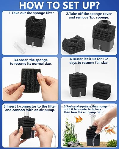 Moonorange Aquarium Bio Sponge Filter Kit, Super-Quiet Submersible Fish Tank Foam Filter with 1 Spare Sponge and Full Accessories, Suits Tanks Within 20 Gallon (S Kit)