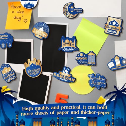36 Pcs Ramadan Gift Fridge Magnets Eid Mubarak Gift Islamic Home Decor Muslim Gifts for Office Kitchen Party(Blue and Gold) - style: Blue and Gold