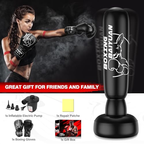 Freestanding Punching Bag for Adults Teens, 69'' Boxing Bag with Stand, Includes Boxing Gloves & Air Pump, Kick Boxing Training Equipment for MMA, Muay Thai, Kickboxing, Fitness for Beginners - color: Black