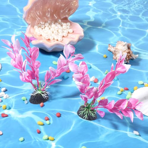 2 Pcs 4 Inch Small Aquarium Plants for Betta Fish Tank, Fish Tank Decorations Aquatic Water Grass Plastic Artificial Plant Reptiles Plants