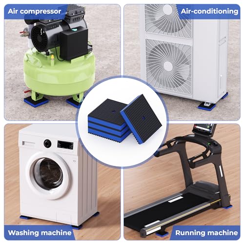 Anti Vibration Pads, 4"× 4"×7/8" Vibration Isolator Pads, Mechanical Vibration Damping Pads, Heavy Duty Rubber Isolation Pads, 3/8"Pre-Drill Hole Vibration Isolator Pad for Air Compressor | air compressor vibration pads, strong vibration damping effect -
