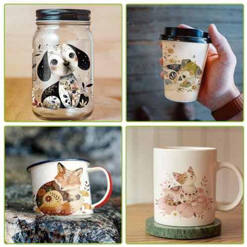 arricraft 10 Pcs Patterned Animals Theme PVC Cup Transfer Stickers, Floral Pattern Animal UV Waterproof Cup Sticker for 16 oz Glasses Window Home Printing Decoration 24x11cm - style: Floral Pattern Animal Theme