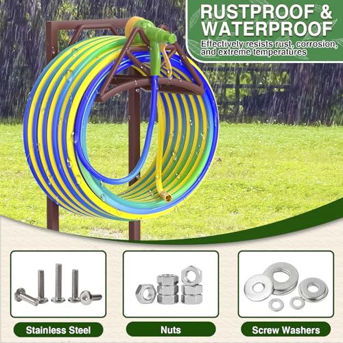 Qatsrin Garden Hose Holder Holds 160ft, Detachable Water Hose Reel, Bronze | Heavy Duty Hose Hanger Reel, Freestanding Hose Stand Rack for Outside Yard Lawn Farm - color: Bronze