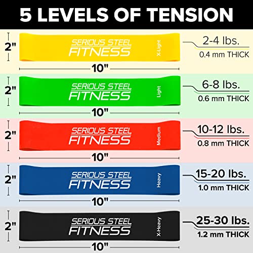 Serious Steel Fitness Mini Resistance Loop Bands | Rehab and Prehab Stretch Bands | 12" Exercise Workout Bands (Sets of 5 Pack and Sets of 10 Pack Trainer Options Available!) - color: 10" Mini Bands