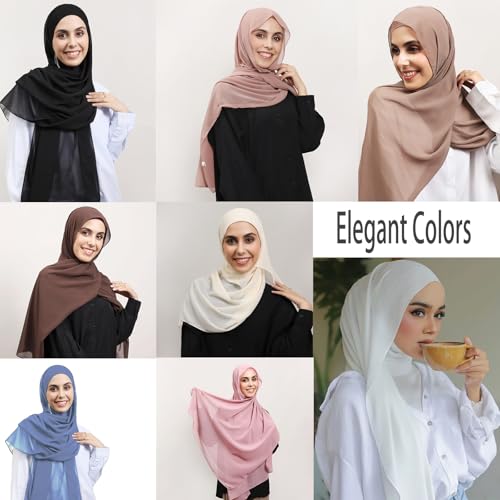 Instant Chiffon Hijab Set 3-in-1 Hijabs Scarf with Built-in Magnets and Undercap Head Wraps with Modal Cap - color: Coffee 2#