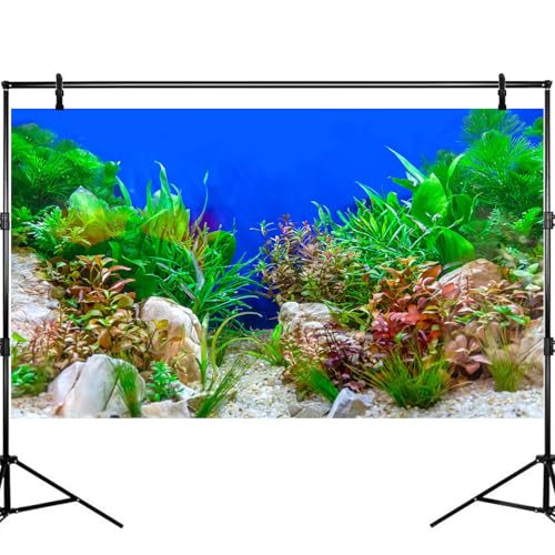 Underwater Green Aquatic Plants Aquarium Background Undersea Grass Rock Stone Sandbed Bottom Fish Tank Background Green Purple Seagrass On Blue Backgrounds Aquarium Reptile Tank Wallpaper 48x24in - size: 48(W)x24(H)inches/ 120(W)*60cm(H)