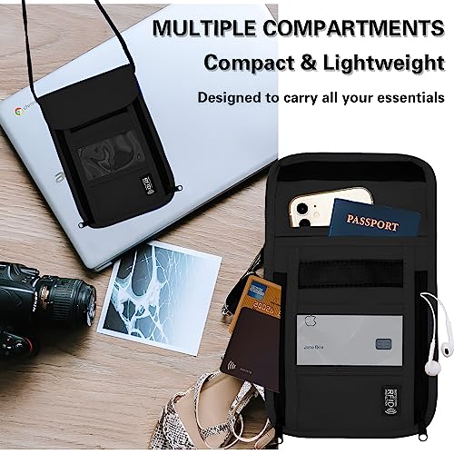 Travel Neck Wallet with RFID Blocking – Passport Holder Organizer Neck Pouch – Portable Easy to Conceal Travel Pouch (PVC Black) - color: PVC Black