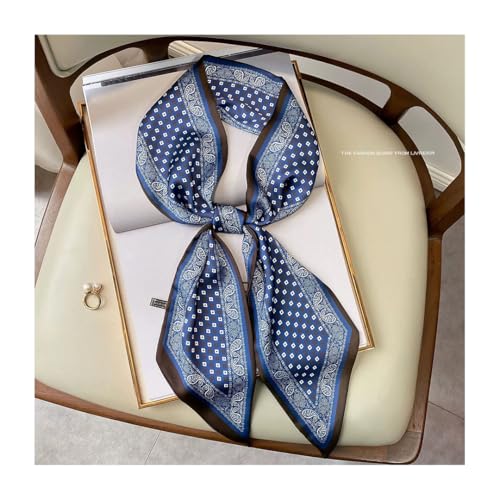 Silk Feeling Head Scarf Fashion Satin Hair Scarf Square Long Scarves for Women Gifts - color: 02 Blue Black Scarf 5.12 X 59 Inch