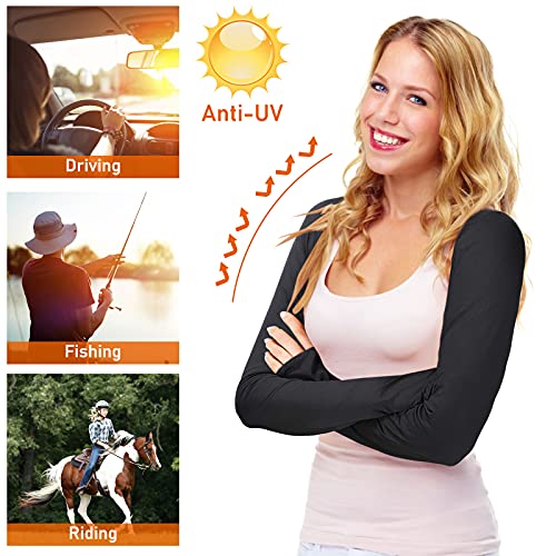Aster Cooling Shawl Arm Sleeve with Finger Hole Sun Protection Cooler Shrug Arms Wrap 2-piece - color: Black
