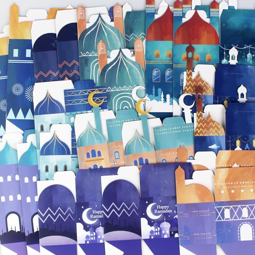 OASHISU 30 PCS 3D Ramadan Eid Mubarak Treat Boxes with Number Stickers, for Eid Mubarak Goodie Paper Boxes,Ramadan Kareem Box, School Classroom Party Favor Decorations