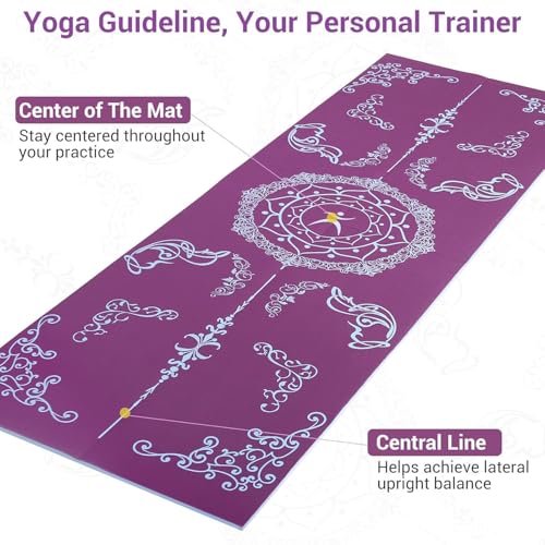 Avoalre Folding Yoga Mat, Eco-Friendly PVC Travel Yoga Mat Packable, Double Sided Non-Slip Printed Yoga Mats with Bag for Home Workout Gym Exercise Fitness Pilates Stretching (72" x 32" x 0.24" Thick) - color: Purple