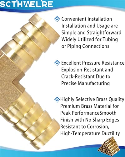 Brass Hose Barb,90-deg L Right Angle Elbow Hose Barb Fitting 5/16" Barb Splicer Mender with Stainless Steel Pipe Clamps,Air hose repair kit for Pipe line Fuel Air Oil (5/16 3Pcs)