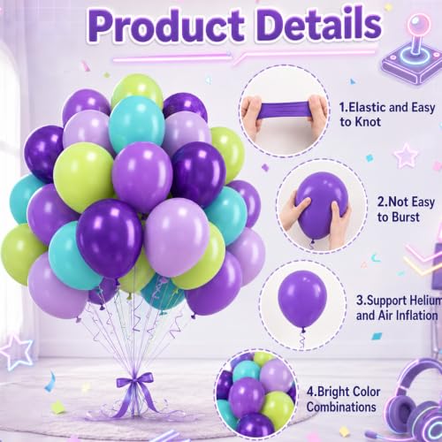 Paready Purple Green Balloons, 60 Pcs Party Balloons for Monster Birthday - color: Purple Green
