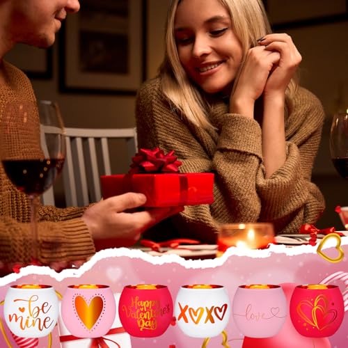 FoldTier 6 Pcs Valentines Candle Holders Love Glass Tealight Votive Candle Holder for Table Centerpiece Valentine's Day Wedding Party Decoration Home Tabletop Decor Gift - style: Valentines