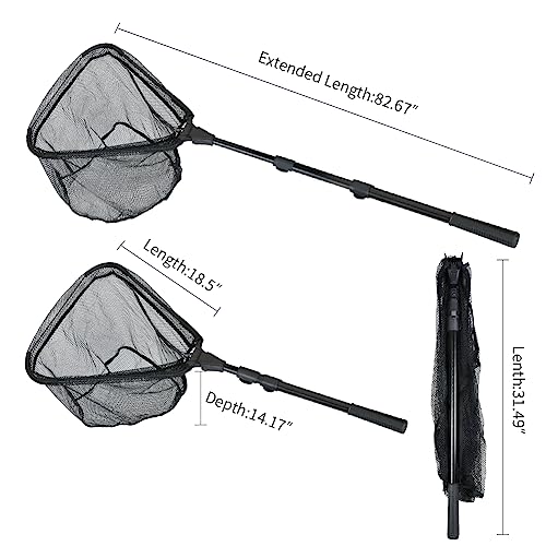 RESTCLOUD Fishing Landing Net with Telescoping Pole Handle, Fishing net Freshwater for Kids Men Women, Extend to 40-63 Inches - style: K: Aircraft-grade Aluminum Handle, 82" Full