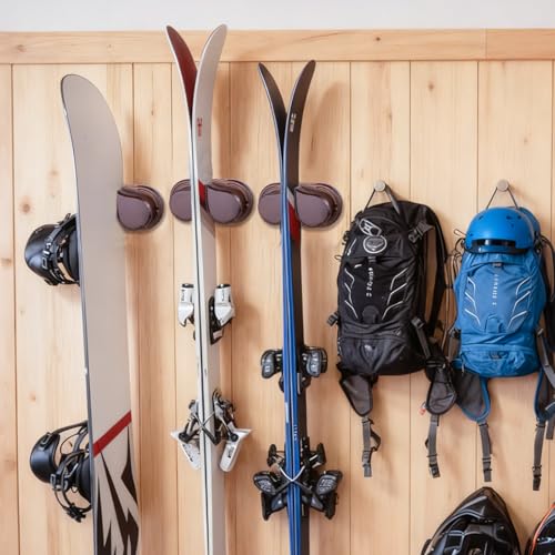 WodGod Woooden Ski & Snowboard Wall Rack 1 Pack for Garage - Fits Any Board,Holds Up to 25lbs,Damage-Free Storage, Space-Saving Winter Gear Organizer for Home & Garage