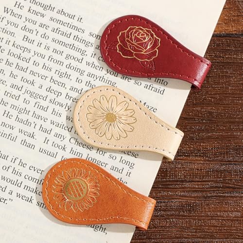 3PCS Vintage Magnetic Leather Bookmark, Leather Magnetic Bookmarks for Women, Magnetic PU Bookmarks Clip Book Accessories, Gilded Flower - style: Gilded Flower