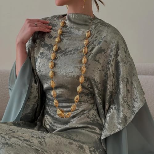 Kaftan Abaya Dubai Style Abaya Daily Smooth Flowy Muslim Dress Women Clothes - color: Grayish Green
