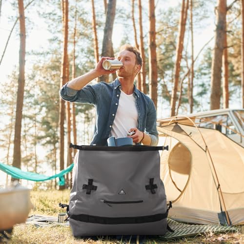 Haimont IPX7 Waterproof Roll-Top Dry Duffel Backpack | 60L/90L Sizes, 500D Tarpaulin, Welded Seams, Mesh Pockets, Boating & Kayaking - color: Light Gray, size: 90L