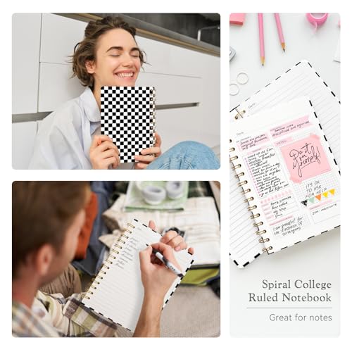 Lined Spiral Journal Notebook, A5 College Ruled Spiral Notebook for Women, Hardcover with Elegant Design for Work and Note-Taking, 5.5 * 8.25 inch, 160 Pages, Black and White Checkered Pattern - color: Black and White Checkered Pattern