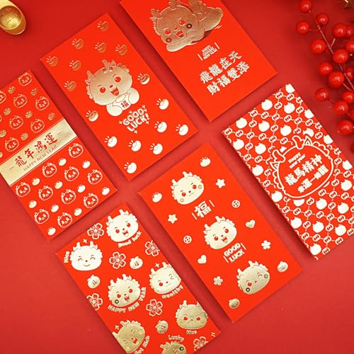 Red Envelopes Chinese New Year Lucky Money Packets, Gift Money Envelopes 2024, Dragon Year Hong Bao, Spring Festival, Birthday Wedding 36 Pcs Large Cartoon Gold - color: Set2-36Pcs-Cartoon Dragon Large