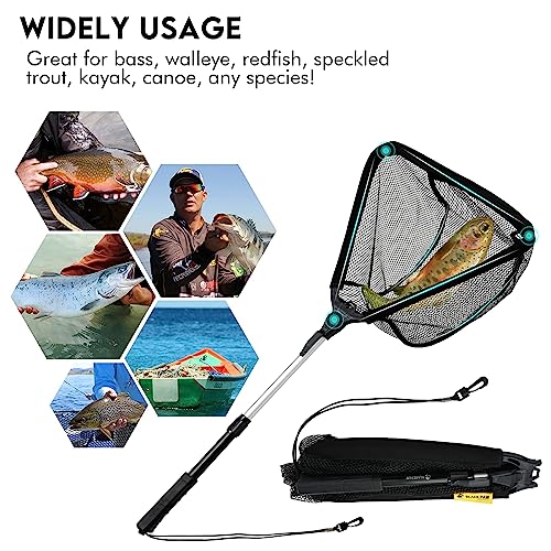 Black Paw Floating Fishing Net Foldable Telescopic Fish Landing Net with Built in Length Scale Rubber Coated for Kayak, Fly, Trout - color: C2:16" Hoop Size Black (Telescopic Pole)