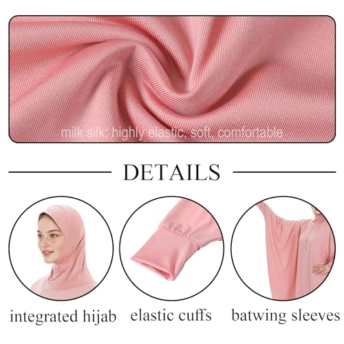 Muslim Abaya Dress for Women Highly Stretchy Batwing Hooded Prayer Hijab - color: Gray, size: Medium