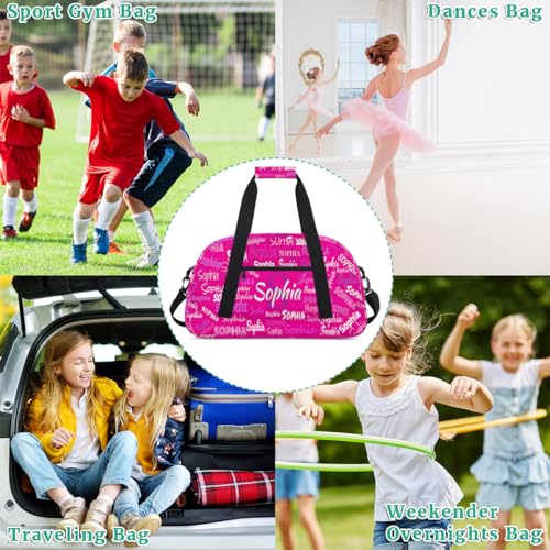 Personalized Gym Bag Kids Girls Business Trip, Deep Pink Color | Custom Name Carry On Weekender Gymnastics Dance Bag for Women Traveling - color: Color 14