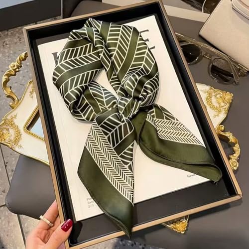 Sumolux Head Hair Scarf for Women Like Satin Silk Scarf Bandana Hair Wrapping Night Large Square Scarves 27.5" - color: Green Leaves