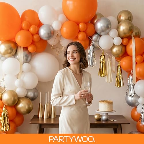 PartyWoo 오렌지 풍선 128피스 다양한 사이즈 45.7cm(18인치), 30.5cm(12인치), 25.4cm(10인치), 12.7cm(5인치) 매트 가을 풍선 아치 키트 화환 추수감사절 할로윈 리틀 큐티 베이비 샤워 생일 파티 장식 오렌지-Y9 - color: 오렌지-y9