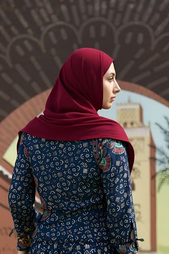 SARJANA Women's Solid Color Cotton Hijab with Under Scarf Cap Ready to Wear Stretch Scarves Long Scarfs FREE SIZE - color: Maroon