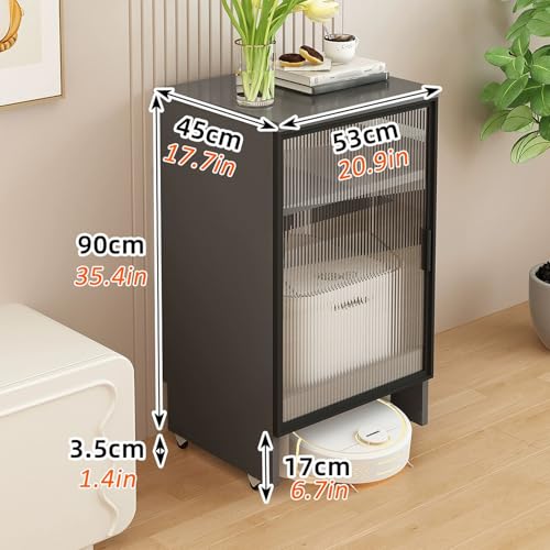 Robot Vacuum Cleaner Storage Rack, Robot Vacuum Storage Cabinet with Glass Door, Mobile Sweeping Robot Rack, Hidden Vacuum Organizer, Floor Aquarium Stand for Living Room - White