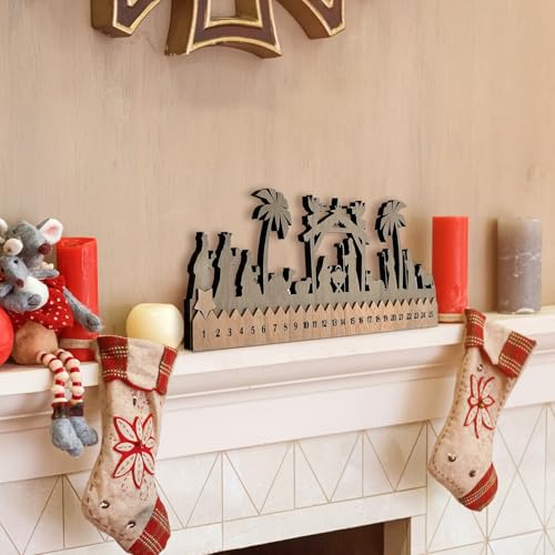 Cinrobiye Countdown to Christmas Wooden Nativity Advent Calendar,2025 Countdown Advent Calendar Christian Religious Xmas Decorations for Door Table Wall Mantel Holiday Farmhouse Decor (Nativity)