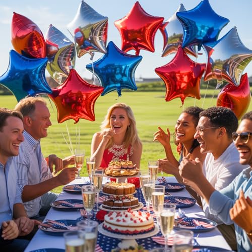4th of July Balloons Red White And Blue Balloon Arch Kit Star Balloons Mylar Foil Helium 12pcs 4th of July Decorations Outdoor Patriotic Party Independence Day Veteran Decor Graduation Birthday - style: 4th of July