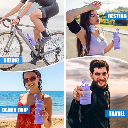 ONTA Collapsible BPA Free Silicone Water Bottle, 20oz - Portable, Leakproof, Easy Clean, Shatter Resistant, Travel Friendly - color: Purple, size: 18.6 Ounces