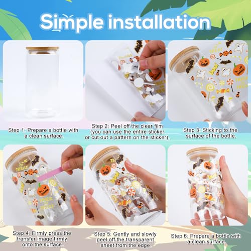 UV DTF Cup Wrap - 20 Sheets Retro Summer UV DTF Cup Wraps for 16 OZ Glass Mugs, Hawaiian Aloha Beach Bow UVDTF Decals, Sun Flower Rub on Transfer Stickers for DIY Crafts - style: Summer