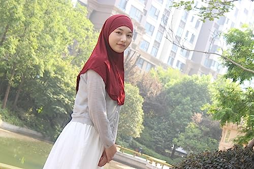 Women's Muslim Hijab Al-Amira Hijabs 2 Pieces with Tube Underscarf Cap Instant Soft Scarf - color: Wine Red
