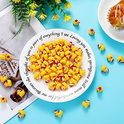 Marsui 100 Pieces Christmas Charms Tiny Resin Duck Decoration Mini Christmas Hat Figures Micro Landscape Garden Aquarium Dollhouse Accessories for Xmas Birthday Party Ornaments