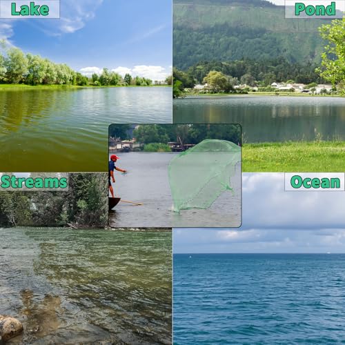 Saltwater Fishing Cast Net Eco-Friendly Rubber Sinker 1/2 Inches Mesh for Bait Shrimp Trap Fish Size 4FT/5FT/6FT/7FT/8FT/9FT/10FT/11FT/12FT Radius - color: green, size: 7ft
