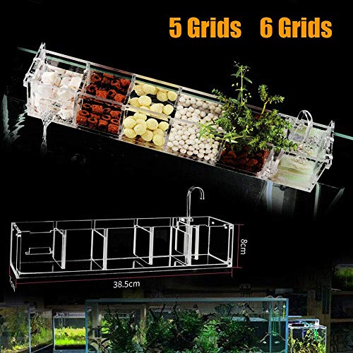 DENESTUS Fish Tank Filter Box 5 or 6 Grids External Hang On Filter Box Acrylic Aquarium Tools(6 Grids)