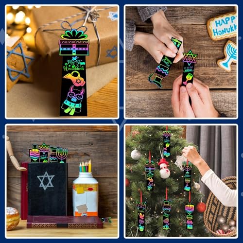 JUNEBRUSHS Scratch Bookmarks, Rainbow Magic Scratch Paper Art DIY Crafts Kit for Classroom Activity Gifts (Hanukkah Style) - style: Hanukkah Style