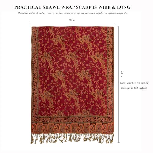 TUSHUSTY Pashmina Feel Shawls Wraps Rave Scarf for Women Soft Silky Reversible Men Scarves Hijab - color: Red